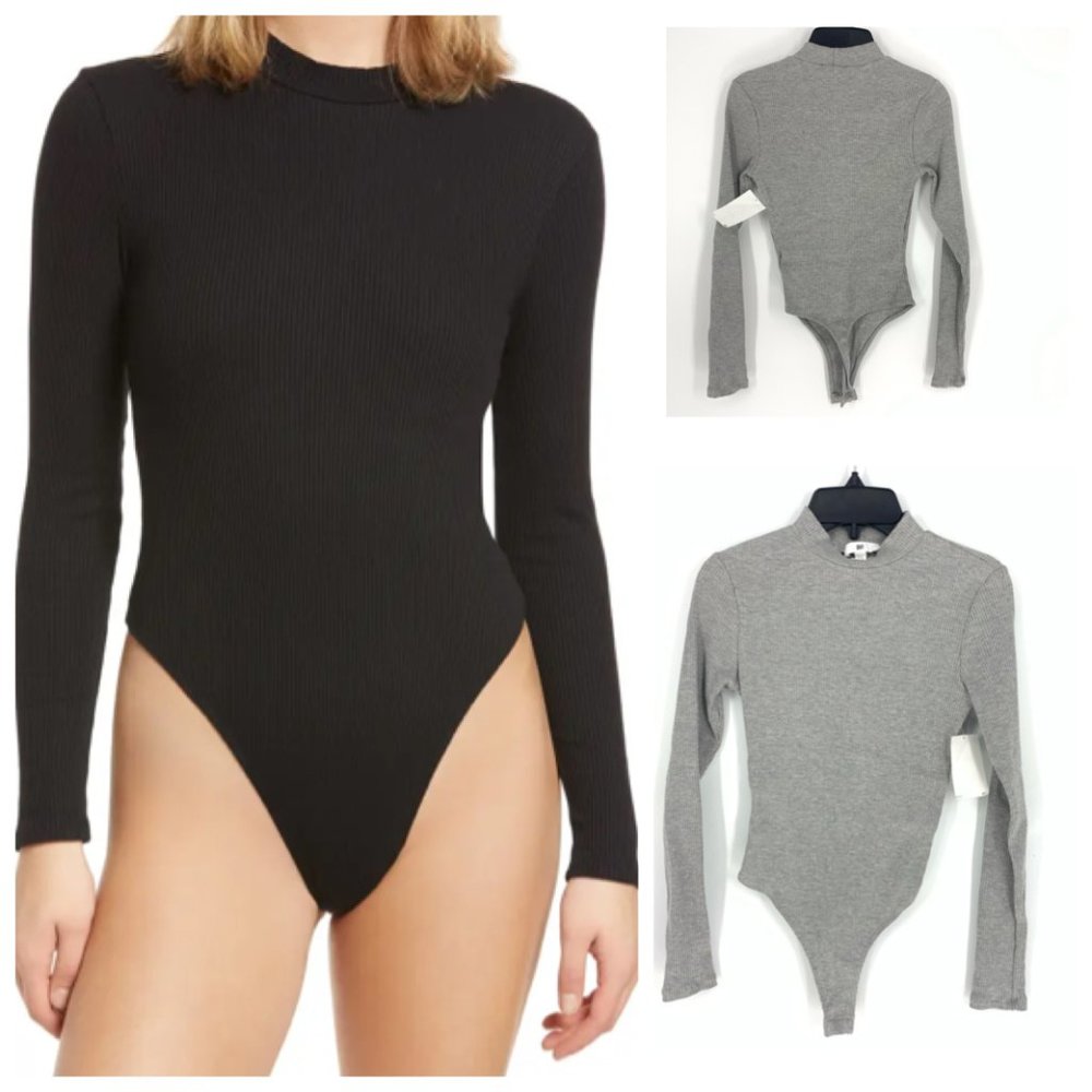 BP. Mock Neck Bodysuit in Gray XXS NWT